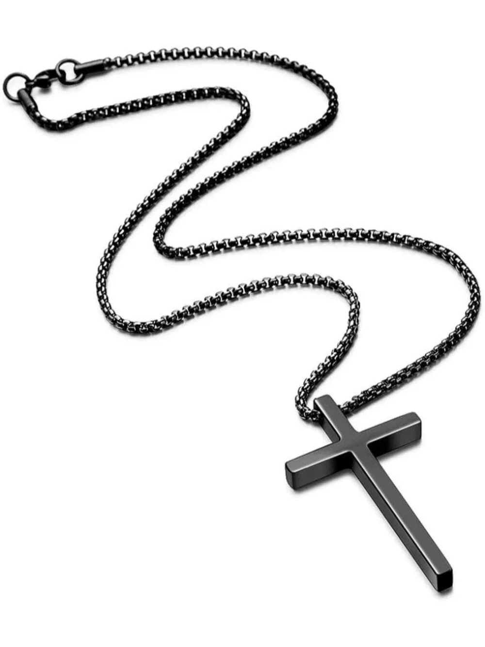 Men's Fashion Jewelry Stainless Steel Cross Necklace Black Pendant Chain Gift